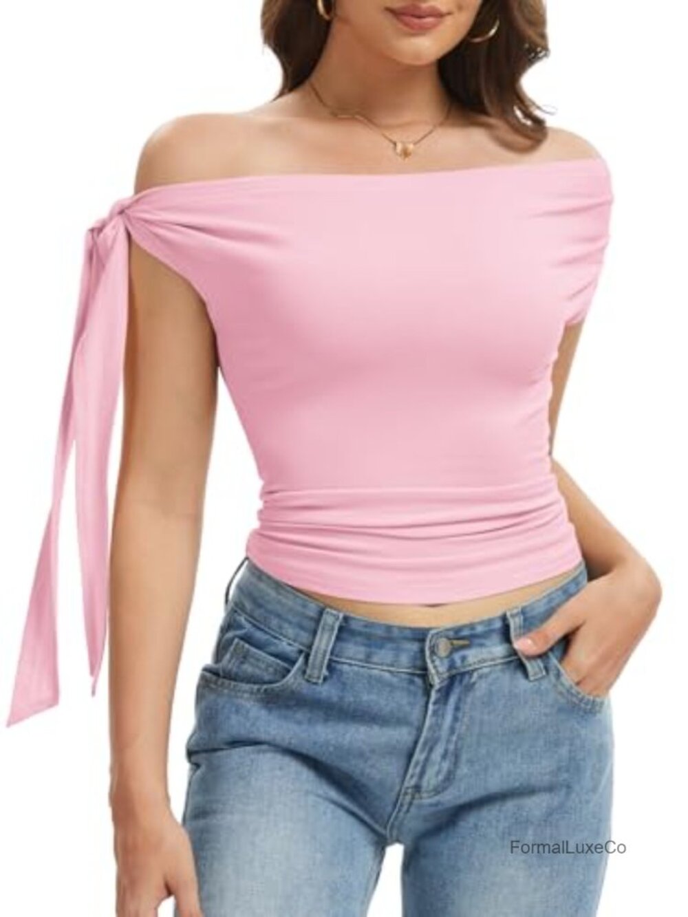 Off Shoulder Asymmetric Bow Tie Y2K Going Out Tank Top Women's Slim Fit